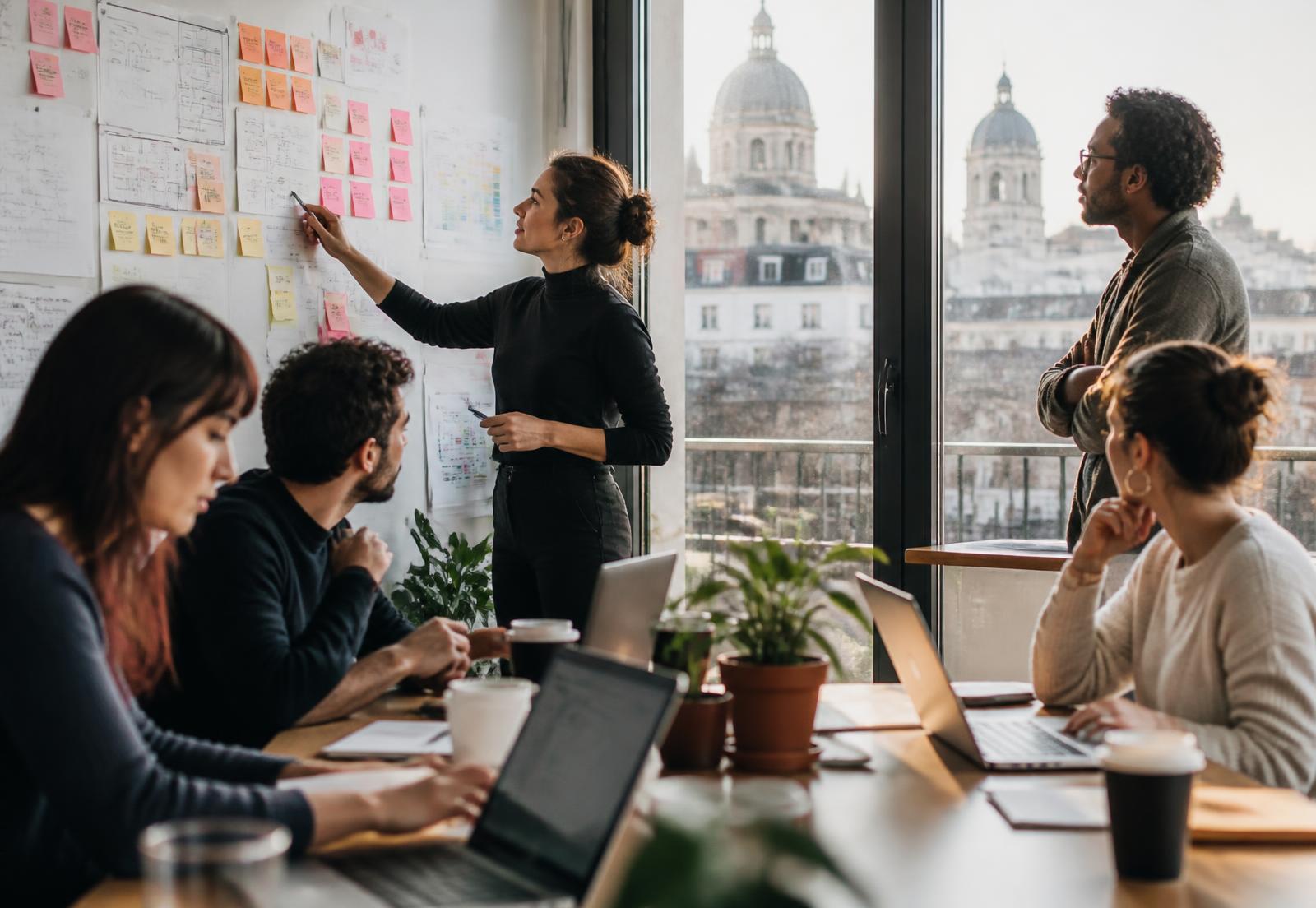 Taller práctico del MBE con pizarras y notas adhesivas