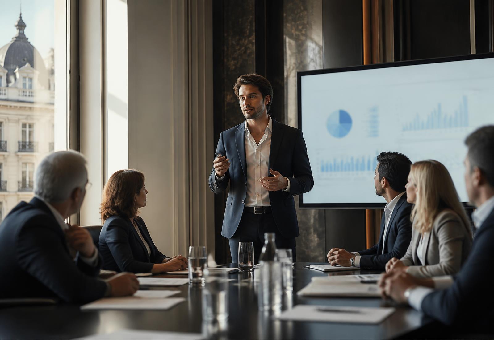 Pitch ejecutivo de un emprendedor ante inversores en el MBE